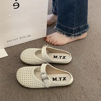 Интернет знаменитости полые с юбкой мешок головы тапочки лето 2025 новые популярные плоские подошвы сетчатые полузатягивающиеся дышащие сандалии