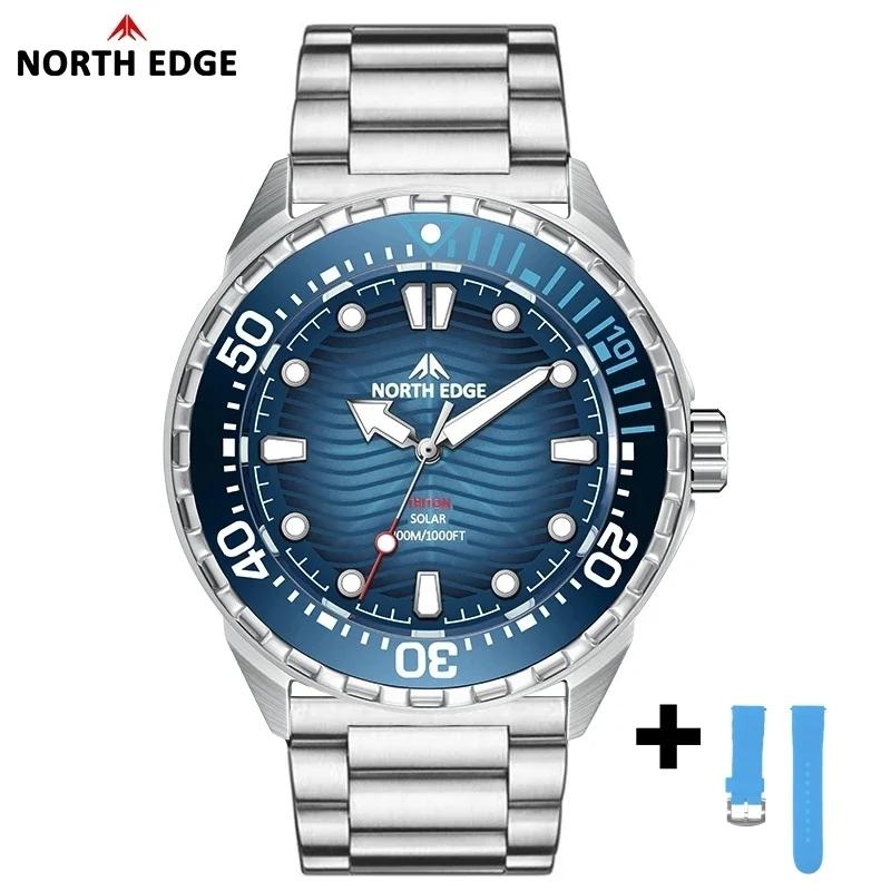 NORTH EDGE Часы для фридайвинга TRITON с солнечным механизмом для мужчин Корпус из нержавеющей стали 316L Водонепроницаемость 300M Кварцевые наручные часы