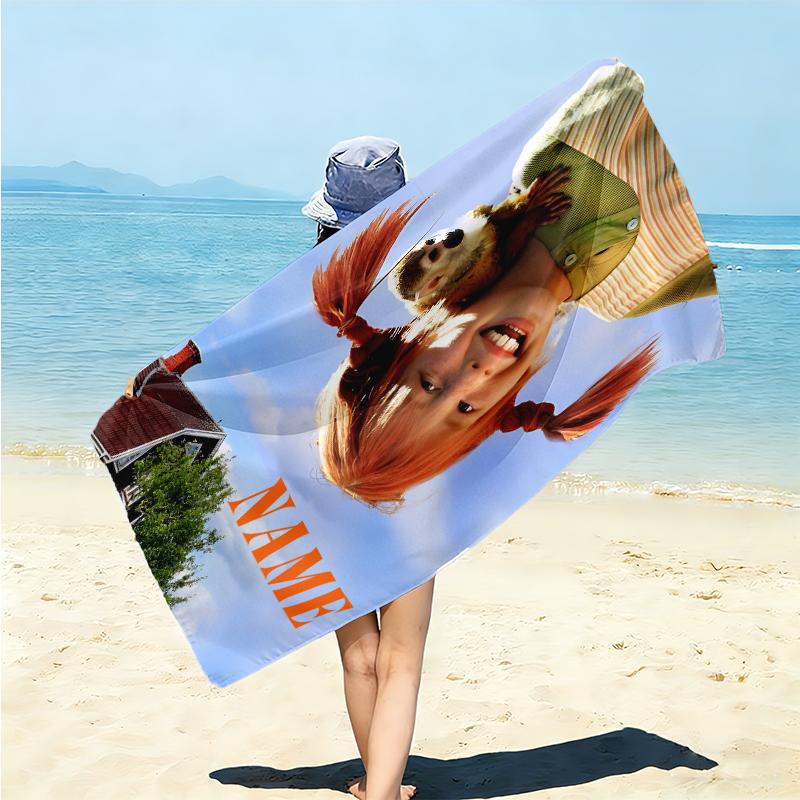 Personalized Pippi's Whimsical Journey Beach Towel Microfiber Beach Towel Thin Absorbent for Beach Swimming Yoga Bath Sports. 0910252