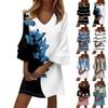 Women's Fashion Temperament Elegant Fresh Printed V-Neck 3/4 Sleeves Dress