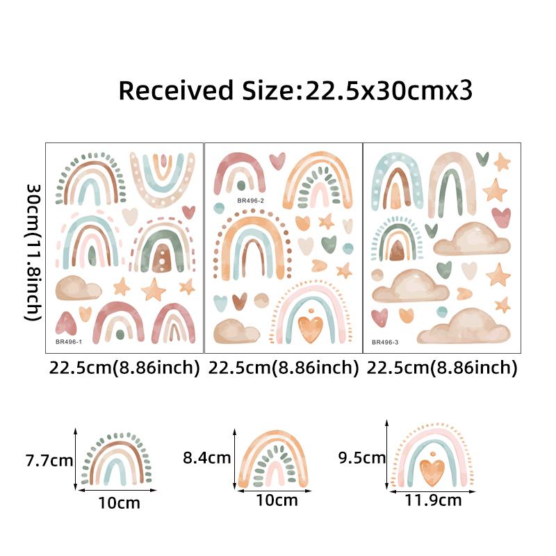 Bohemia Style Boho Rainbow Hearts Stars Pattern Wall Stickers For Kids Room Decor Baby Nursery Room Wall Decals