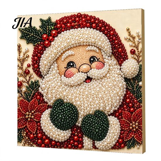 Indoor Decoration Ideas Christmas Faux Pearl Art Kit, Santa Snowy Cottage Painting DIY Festive Winter Home Decorations 3D Bead Craft Set for