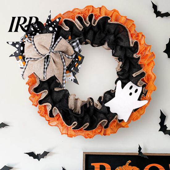 Halloween Wreath 15 Inch for Front Door, Rustic Ruffle with Linen Bow Ghost And Burlap Fireplace Walls Windows Gothic Party Decor Shop Window