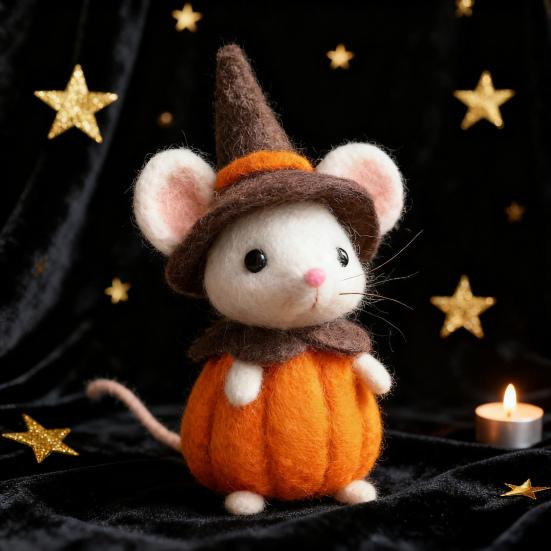 Halloween Felt Mouse Accessories Handmade Animals Statue with Pumpkin Decoration Table Shelf Desk Ornament