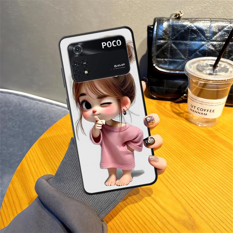 Чехол для Xiaomi Poco X3 X4 X5 X7 Pro C61 M3 M4 M7 Pro C50 F3 C40 C71 F1 M5 C75 Черный Мягкий Чехол для Телефона Мультяшный Рисунок Девочки