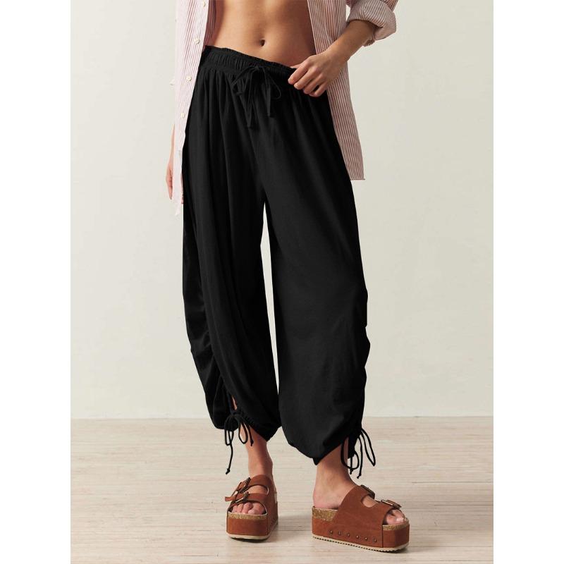 Брюки-фонарики с завязками на шнурке, женские летние брюки, облегающие повседневные брюки