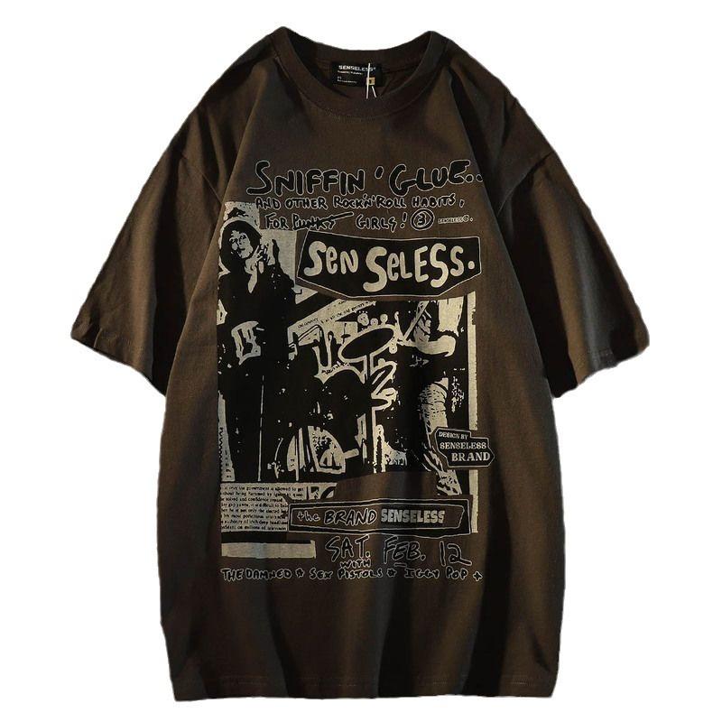 Мужская летняя футболка из чистого хлопка в стиле ретро с короткими рукавами, модная свободная футболка с рукавами до локтя