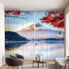 Romantic Cherry Blossom Pattern Curtain Mount Fuji Landscape Decor Curtain Japanese Sushi Nikki Restaurant Window Curtain 2PCS