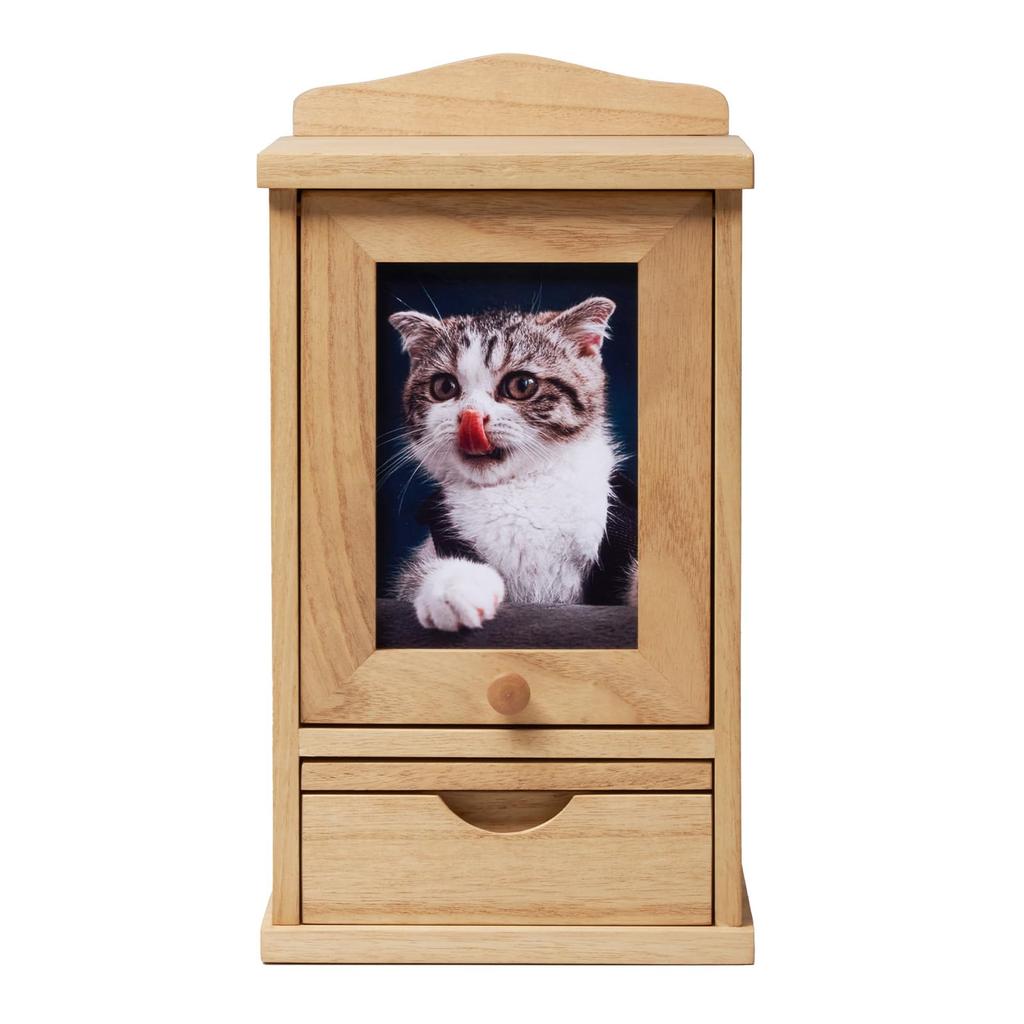 KIRIGEN Pet Buddhist Altar, Cute Memorial Supplies, Wooden Pet Urn Storage, Pet Memorial Service, Natural Color, CWFT-NA