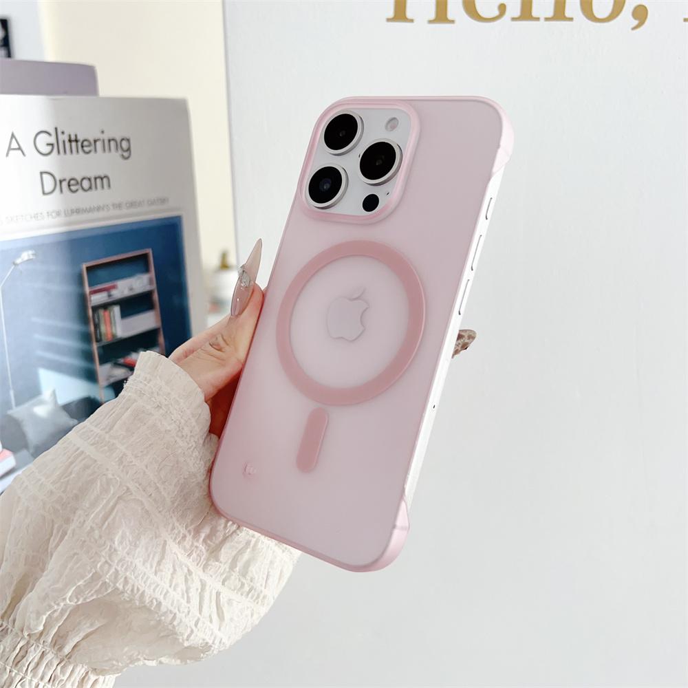 Frameless Magnetic For Magsafe Slim Case For 17 16 11 12 13 14 15 Pro Max Matte Translucent Borderless Protective Cover