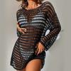Summer Sexy Bikini Cover Up O-neck Long Sleeve Crochet Beach Dress Solid Color See-through Hollow Swimsuit Cover Up
