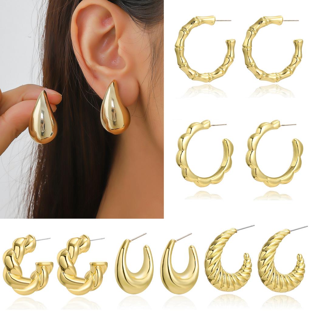 Winter Earrings Gold Large Drop Earrings Simple Melon Drop Exaggerated Earrings Female Trendy Earrings 2025 Lightweight Earrings for Sensitive Ears