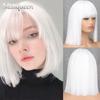 MISSQUEEN Women Fashion Short Straight Bob Wig with Bangs Synthetic Fiber Shoulder Length Light White Cosplay Wig