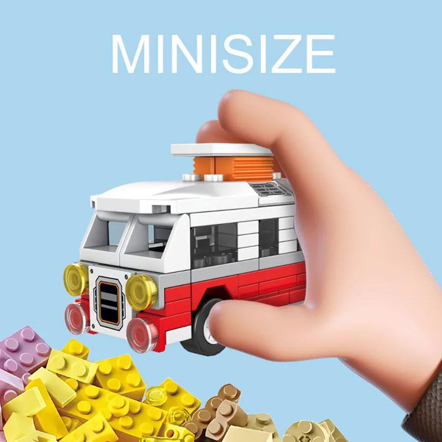 Забавная модель городского транспортного средства из строительных блоков, школьный автобус, пожарная машина, скорая помощь, служебный автомобиль, хороший праздничный подарок для друзей