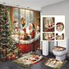 4Pcs Bathroom Shower Curtain Set Red Christmas Santa Claus Pattern Bathroom Curtain With 12 Hooks Non Slip Rugs Toilet Cover Mat Bathroom Partition