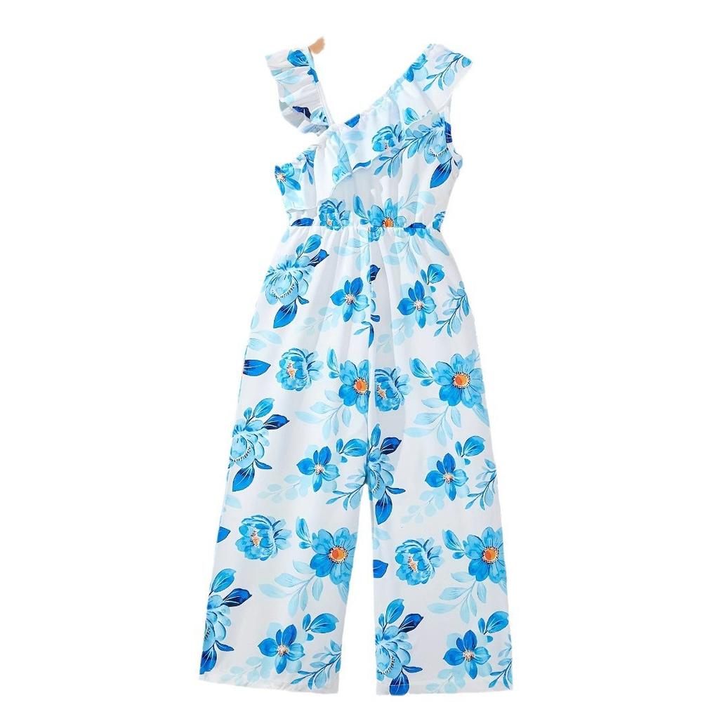 Модный комбинезон с цветочным принтом для девочек, летний повседневный комбинезон для детей