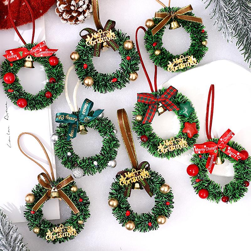 Merry Christmas Wreath Pendant With Bell Car Door Hanging Decoration Xmas Party Christmas Tree Decor Accessories