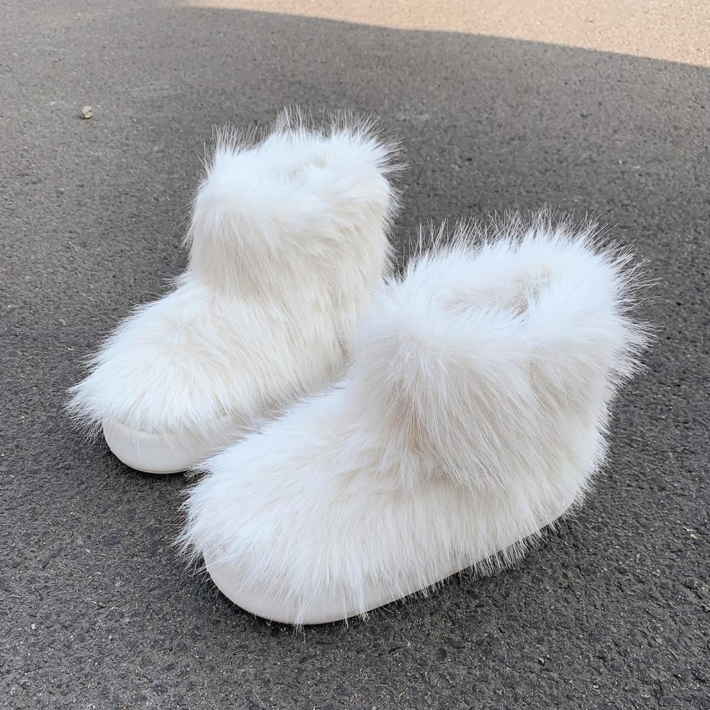 Модные зимние женские сапоги с круглым носком, плоские туфли для женщин, плюшевые зимние сапоги на платформе, уличные ботильоны на среднем каблуке для женщин