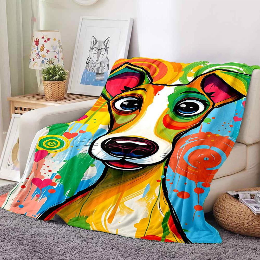 1pc Colorful Dog Art Blanket - Lightweight Flannel Fleece with Digital Printing, Soft Warm for Sofa, Travel, Camping, Office yy251018306