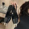 Fashion New Square Toe Thin Heel Sandals Black Wrapped Heels High Heels Metal Toe Women's Single Shoes