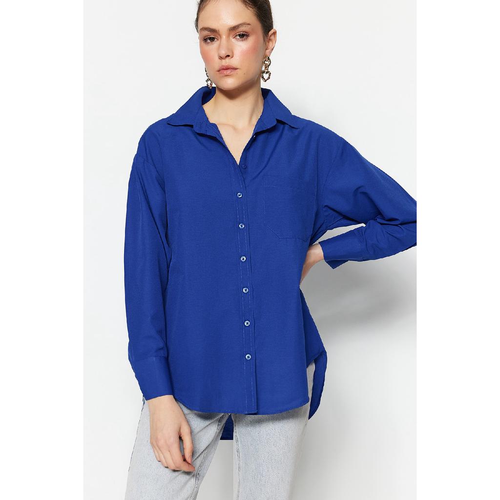 Белая рубашка-бойфренд с одним карманом/широкая хлопковая рубашка Twoaw20go0115