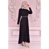 Women's Clothing Evening Dress Fashion Skirt Flounced Belt Stoned Hijab Evening Dress 2497 Black