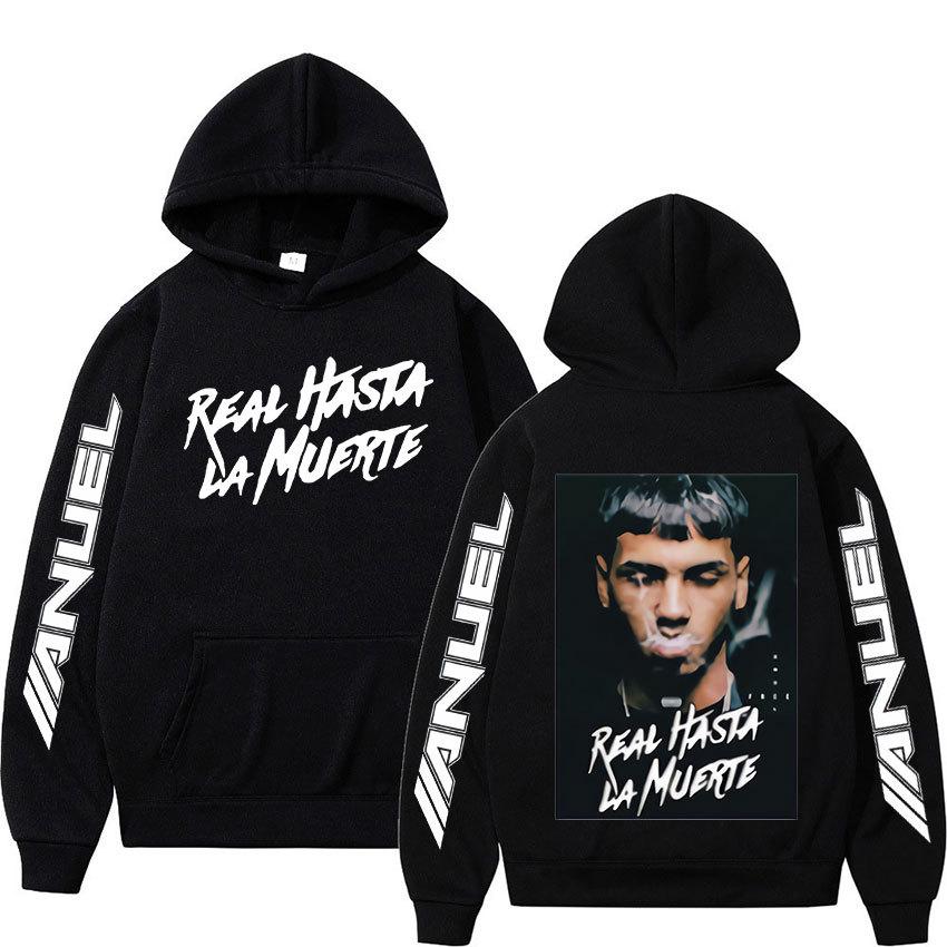 Свитшот рэпера Anuel с принтом Real Hasta La Muerte Осенняя флисовая толстовка Обычная с длинным рукавом Модная уличная одежда Спортивная одежда