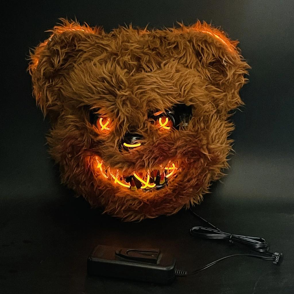 Glowing Animal Mask Halloween Horror Bloody Rabbit Bear Decoration Props Unisex Simulate Fur Mask Cosplay Costume Party Gifts