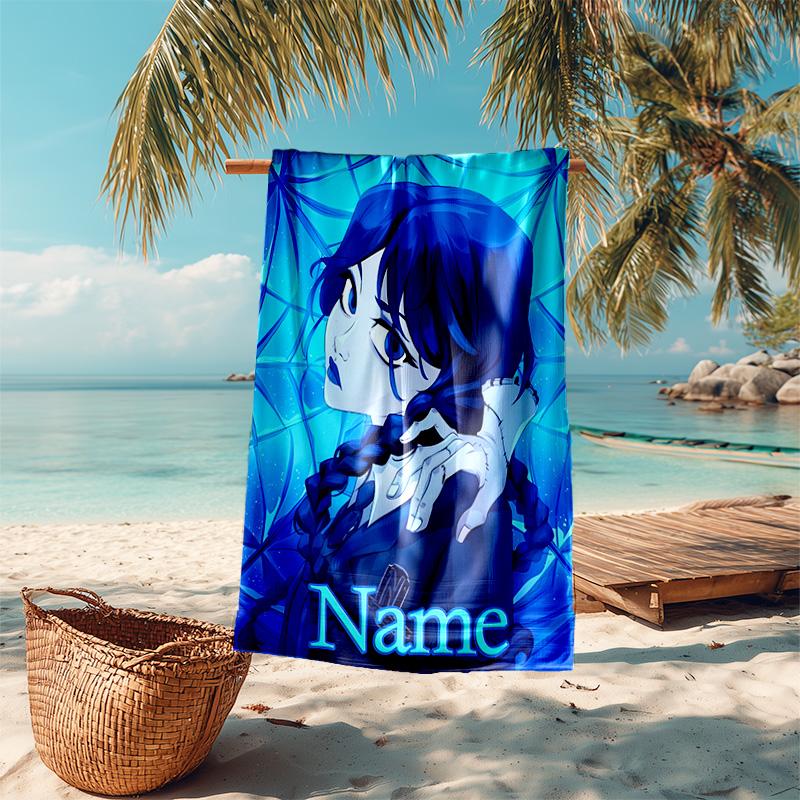 Personalized customized proof beach towel with Wednesday Addams pattern - soft, absorbent,quick-drying,perfect swimming,camping&bathing