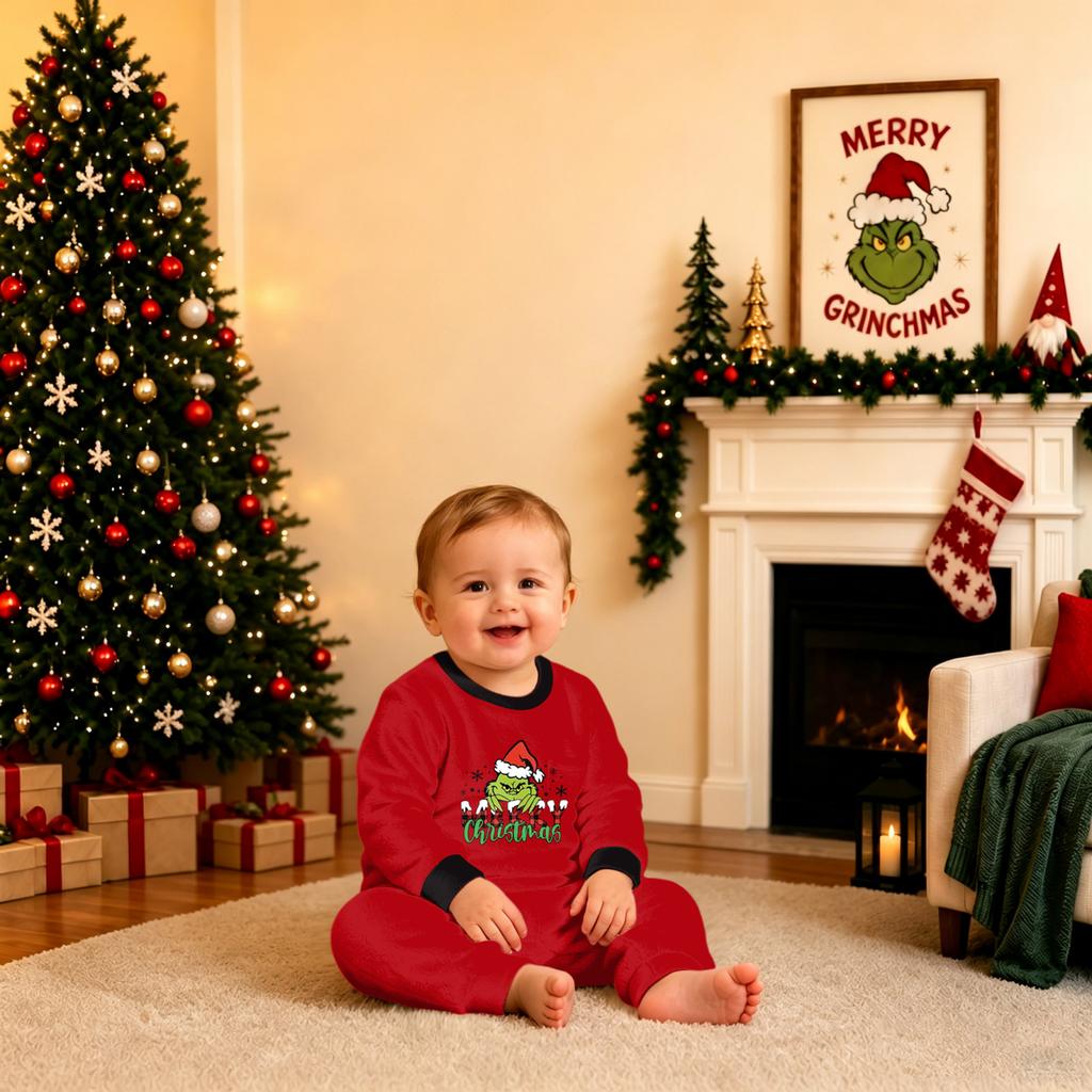 Parent-Child Matching Christmas Graphic Print Plush Loungewear Set for Holiday Sleepwear