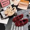 Fashion Round Toe Cosy Lamb Wool Ballet Flats Woman Fashion Bowknot Warm Fur Mary Jane Shoes Ladies Designer Buckle Fluffy Plush Loafers