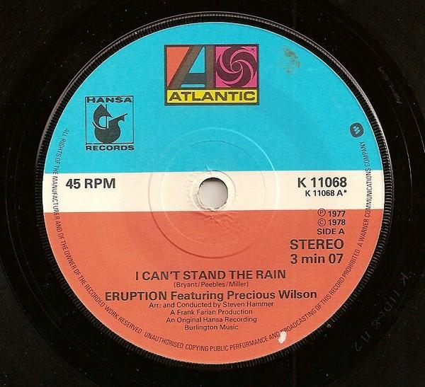 7-дюймовая пластинка ERUPTION I Cant Stand The Rain K11068 Atlantic 1978 UK SoulFunk Б/у