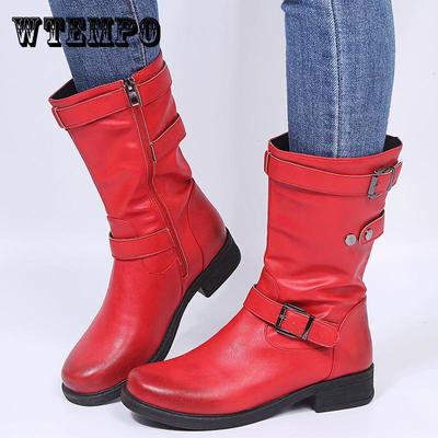 Женские ботинки больших размеров 35–43, черные кожаные ботинки до середины икры, женские туфли на плоской подошве, зимние снежные ботинки, модельер в стиле ретро