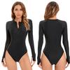 European and American One-piece Swimsuit Zipper Sports Women's Swimsuit Long-sleeved Surf Swimwear