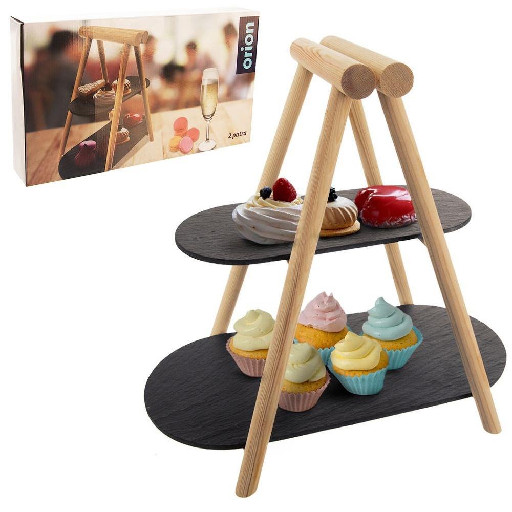 Stone wooden platter, 2-tier, 41x24x38.5 cm