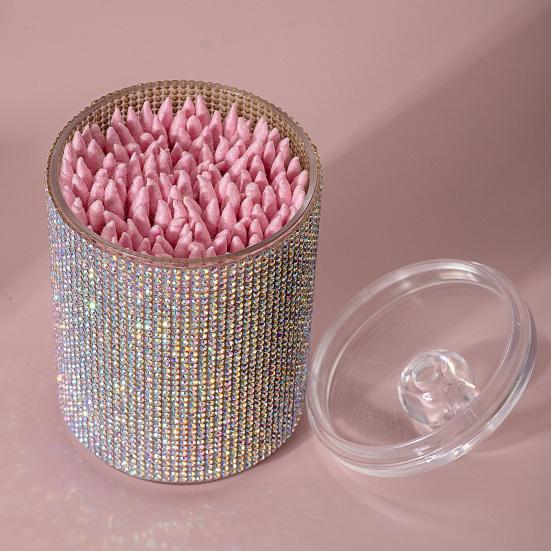 Стеклянная банка для хранения страз с крышкой, блестящая банка для ватных палочек, пылезащитный органайзер для ватных дисков для туалетного столика и столешницы в ванной