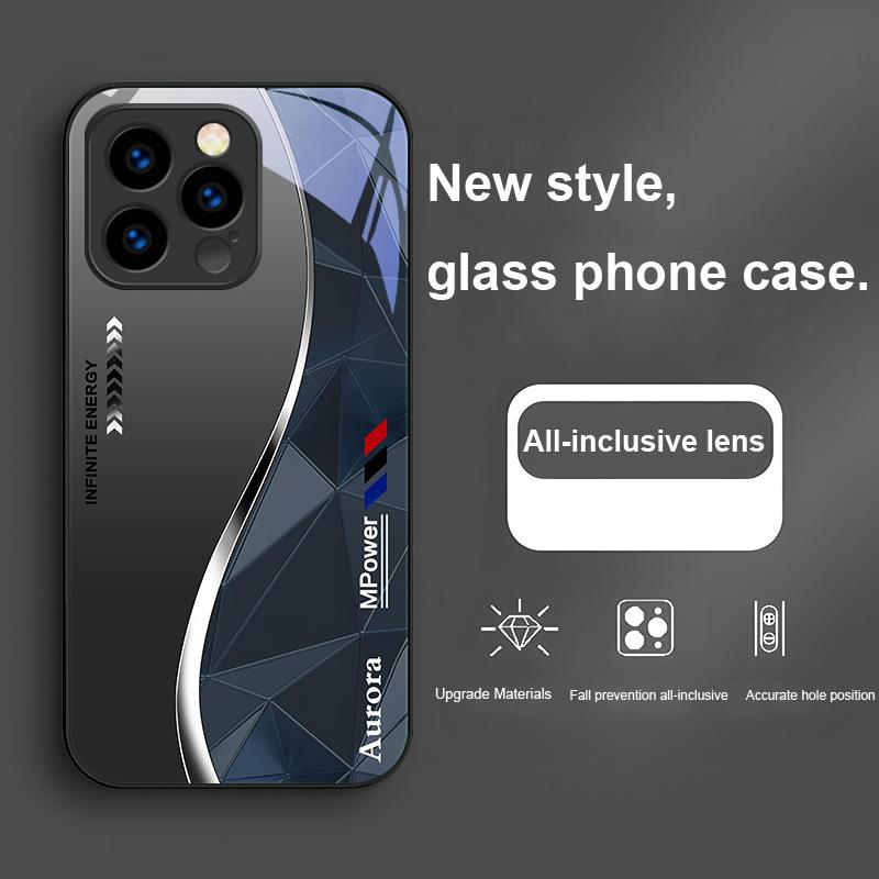 Геометрический элемент Черный Для IPhone 16 Plus 15 14 13 12 Mini 11 Pro Max X XS XR 7 8 Plus 2022 Закаленное стекло Чехол для телефона