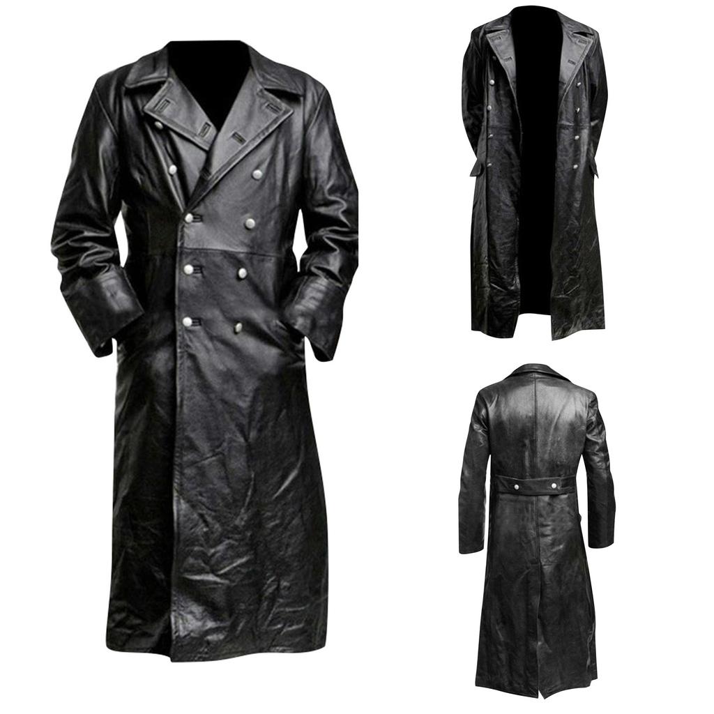 Мужская куртка в стиле ретро средневековья в стиле панк на Хэллоуин, однотонная однотонная кожаная куртка из искусственной кожи средней длины