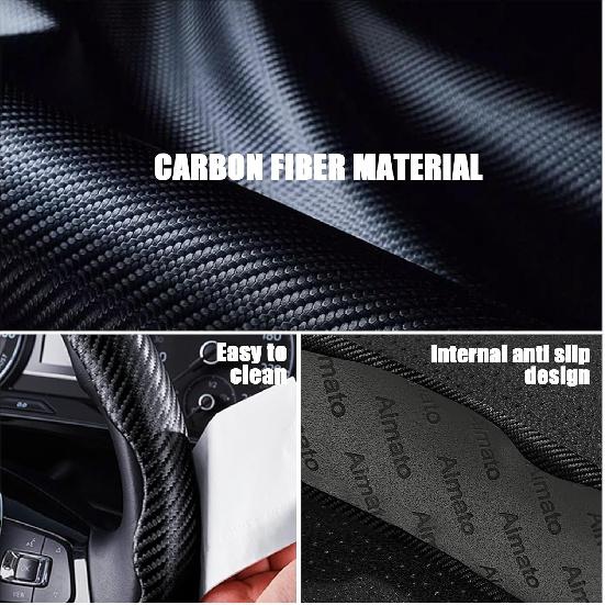 3 Piece Carbon Fiber Steering Wheel Cover,Car Steering Wheel Protector With Non-Slip Lining,Breathable Microfiber Universal For 14.5-15 Inch,Black
