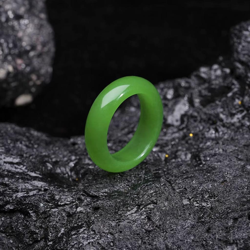 6mm Natural Green Jade Gemstone Ring Plain Fengshui Lucky Wedding Band Thumb Ring Hypoallergenic Jewelry Gift for Her Size 5-12
