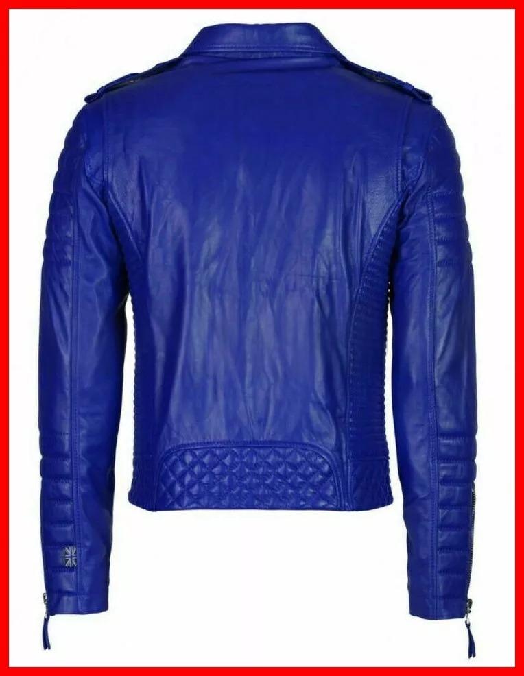 Новая мужская куртка королевского синего цвета, стильная, из натуральной кожи ягненка, ручной работы, мягкая, настоящая