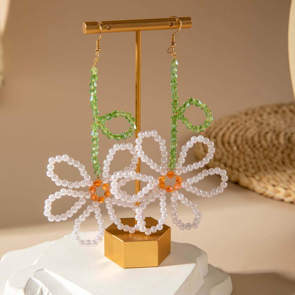 Розовые серьги-подвески с бусинами и цветами для женщин и девочек Bijoux Jewelry Mujer