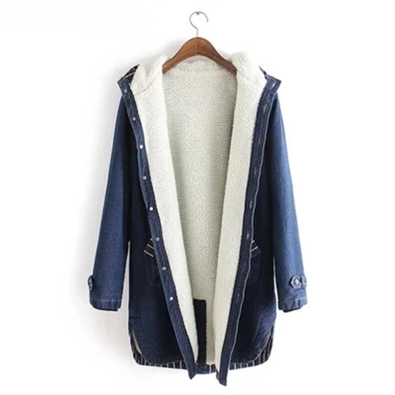 Зимняя джинсовая куртка женская теплая джинсовая куртка с капюшоном