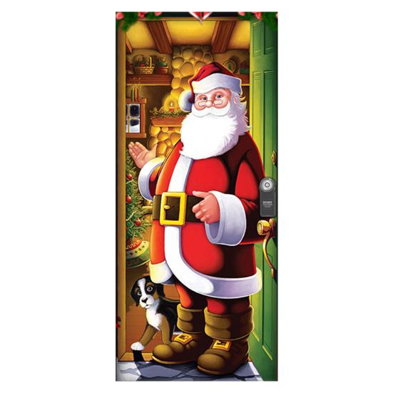 Christmas Door Cover Colorful Print Christmas Door Decoration Backdrop Front Door Decor Holiday Festive Xmas Party Supplies