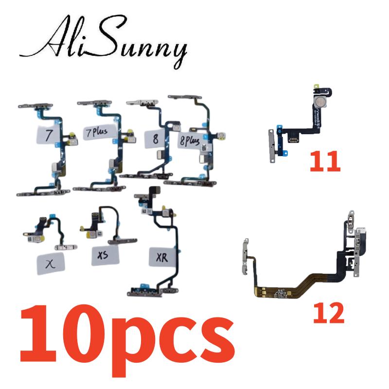 AliSunny 10pcs Power Volume Flex Cable for iPhone 8 Plus 8G 8P X XS 11 12 Light Flash On Off Switch Control Metal Bracket Part