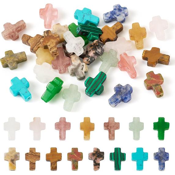30 шт. Бусины-крестики из драгоценных камней Маленькие крестики Бусины из кристаллов и камней Крестики из бирюзы Маленькие крестики Подвески-распятия для браслета или ожерелья на Пасху