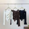 2024 Autumn Korean Chic Off-Shoulder Bell Sleeve Cropped Top for Women