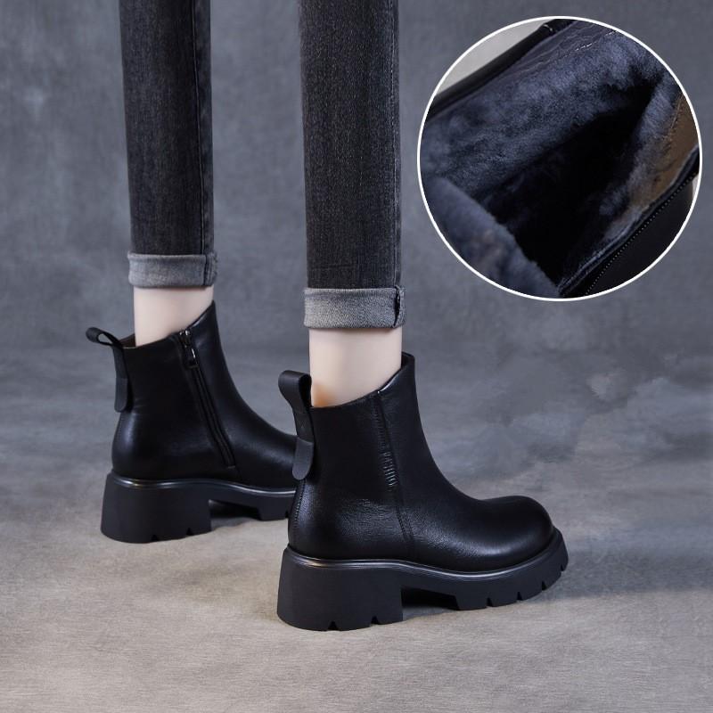 Johnature Короткие ботинки из натуральной кожи с толстой подошвой и шерстяной подкладкой, женские теплые зимние хлопковые ботинки