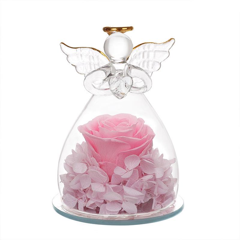 Little Angel Eternal Rose Glass Dome Ornament - Preserved Flower Gift for Christmas & Valentine's Day