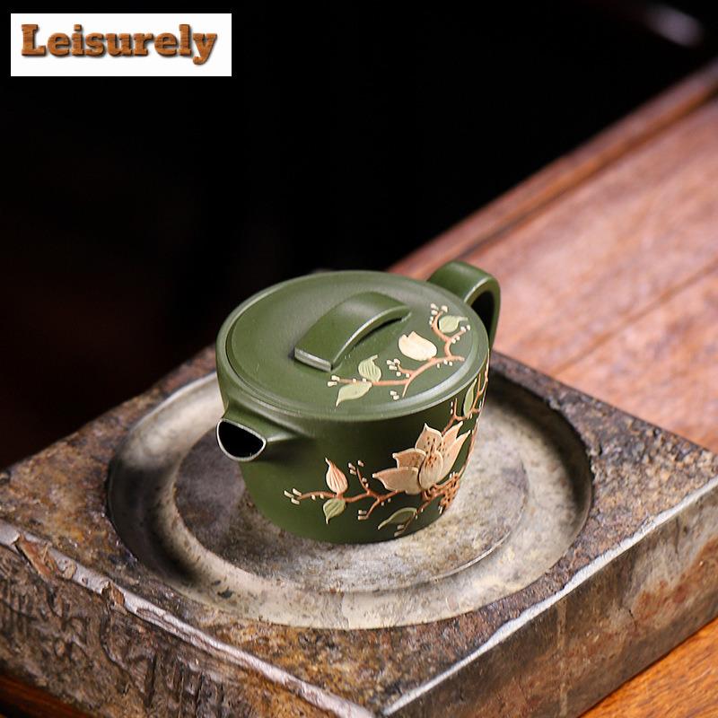 100 мл изысканные чайники из фиолетовой глины Исин, ручная работа, цветной рисунок, большой калибр, чайник из сырой руды, зеленый глиняный чайник, чайный набор «Цзыша»